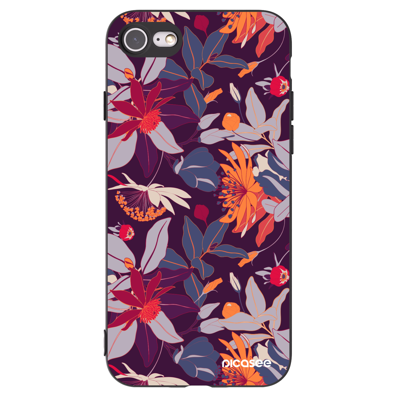 Picasee fekete szilikon tok az alábbi mobiltelefonokra Apple iPhone 8 - Purple Leaf