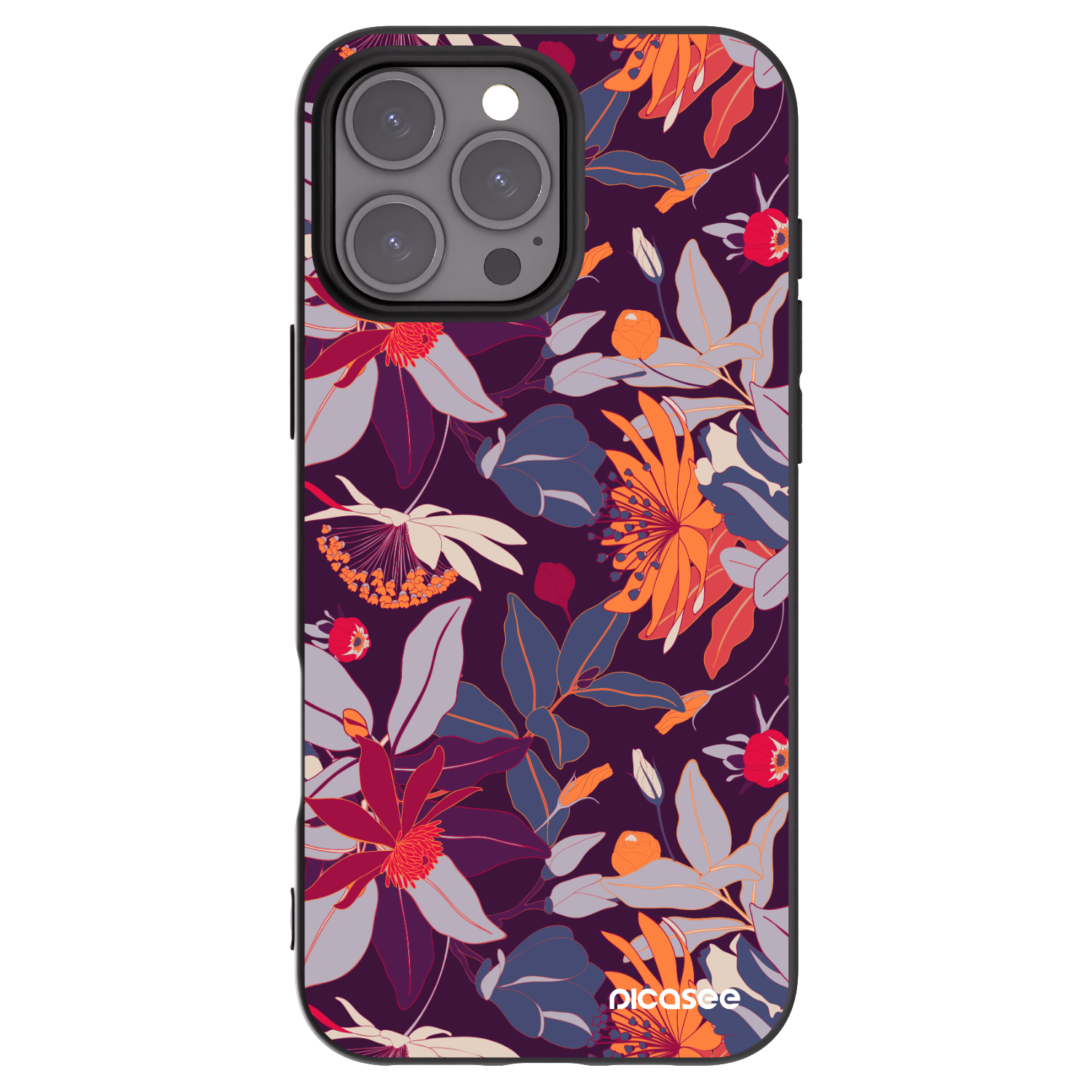 Picasee fekete szilikon tok az alábbi mobiltelefonokra Apple iPhone 16 Pro Max - Purple Leaf