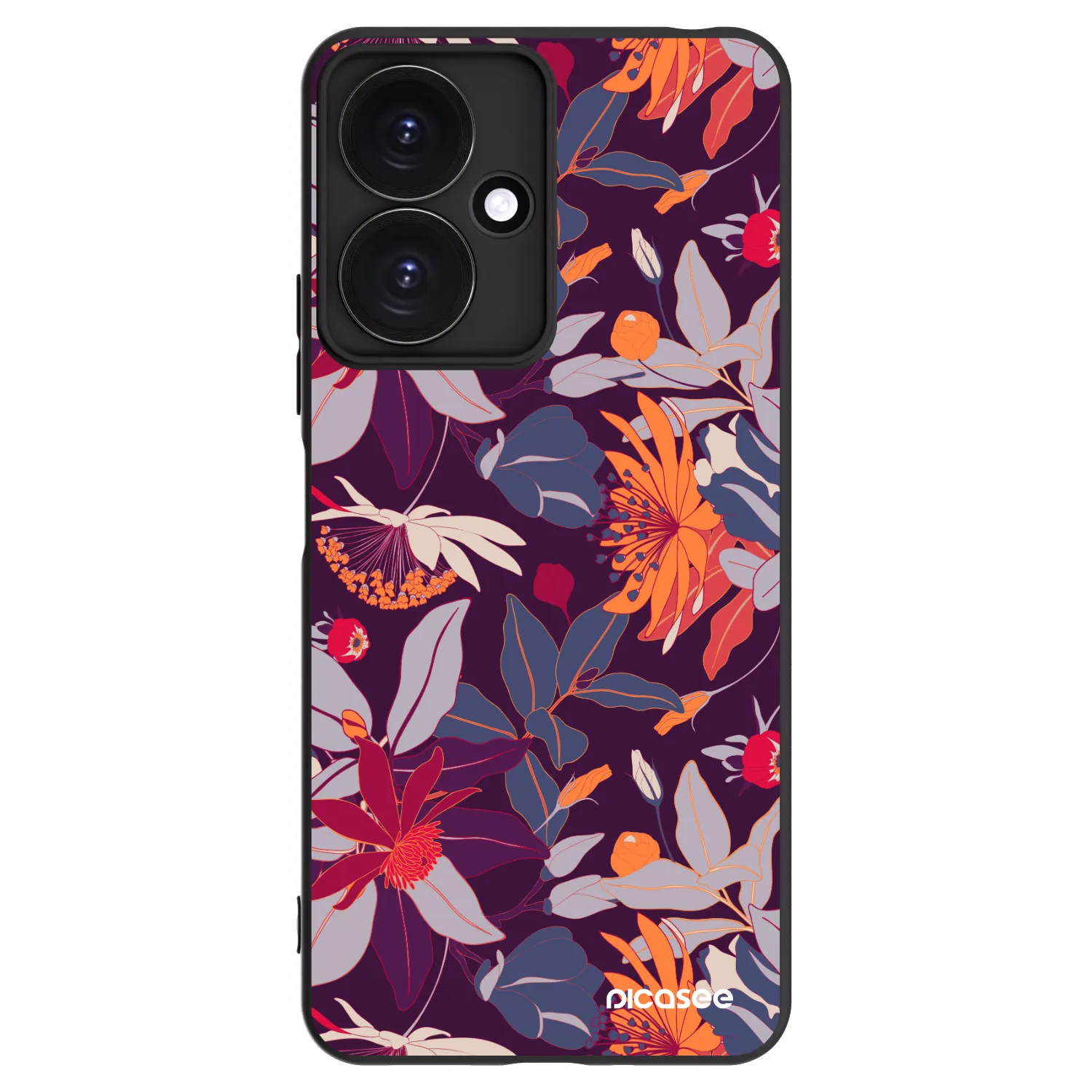 Picasee fekete szilikon tok az alábbi mobiltelefonokra Xiaomi Redmi 13C 5G - Purple Leaf