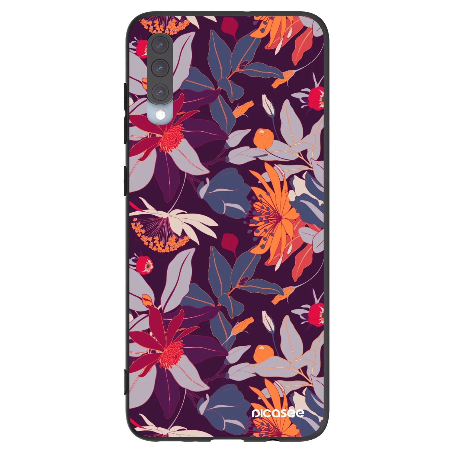 Picasee fekete szilikon tok az alábbi mobiltelefonokra Samsung Galaxy A70 A705F - Purple Leaf