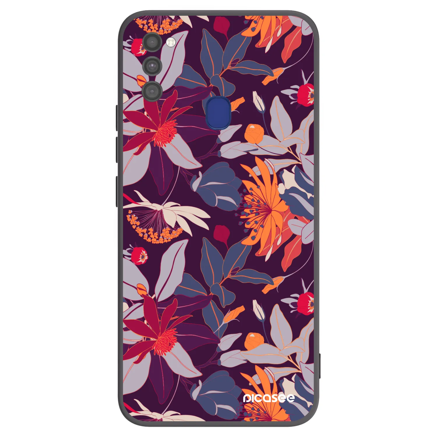 Picasee fekete szilikon tok az alábbi mobiltelefonokra Samsung Galaxy M21 M215F - Purple Leaf