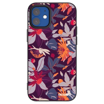 Picasee fekete szilikon tok az alábbi mobiltelefonokra Apple iPhone 12 mini - Purple Leaf
