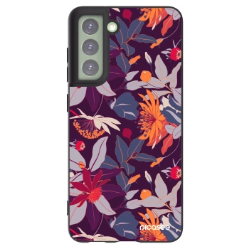 Picasee fekete szilikon tok az alábbi mobiltelefonokra Samsung Galaxy S21 FE 5G - Purple Leaf