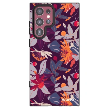 Picasee fekete szilikon tok az alábbi mobiltelefonokra Samsung Galaxy S22 Ultra 5G - Purple Leaf