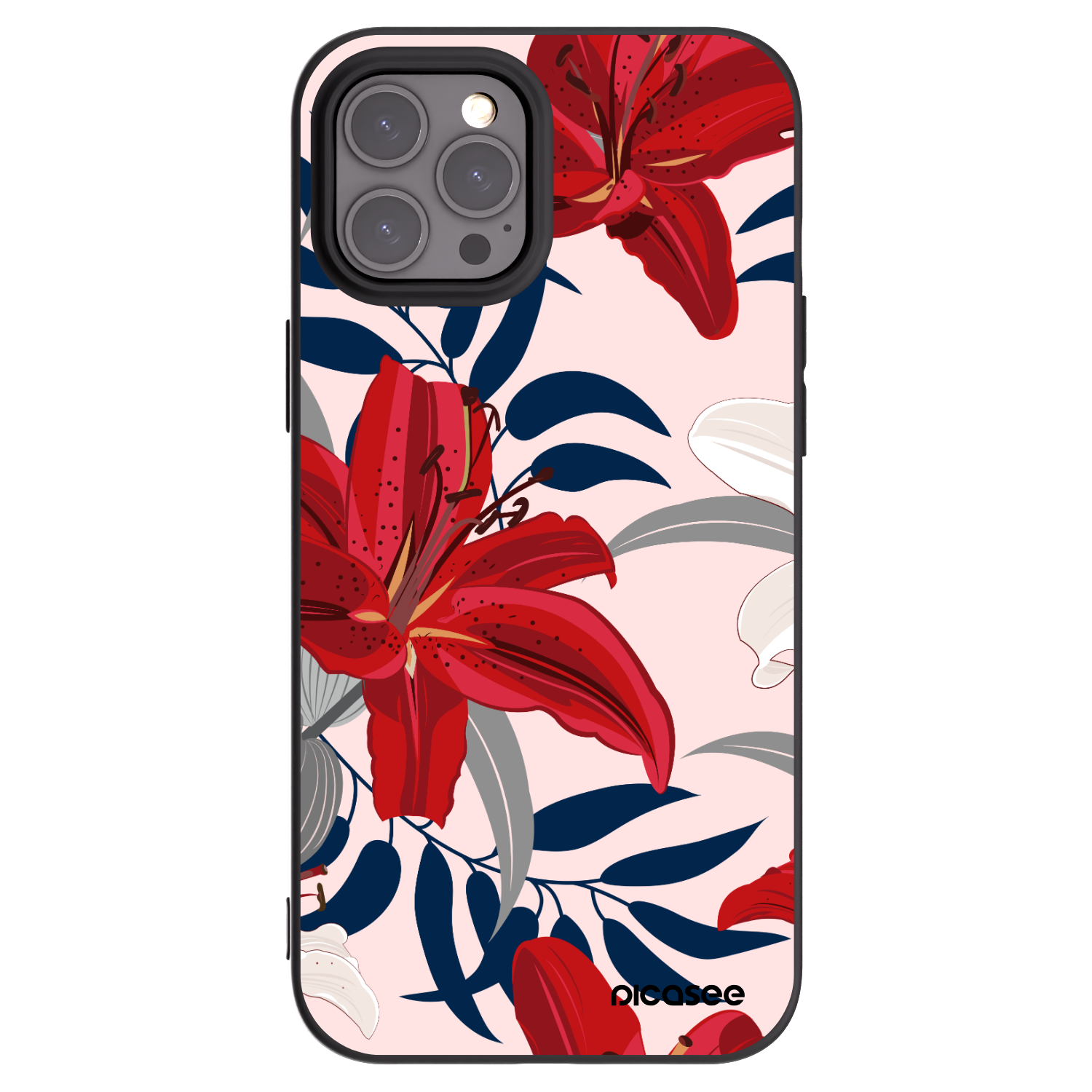 Picasee fekete szilikon tok az alábbi mobiltelefonokra Apple iPhone 12 Pro Max - Red Lily