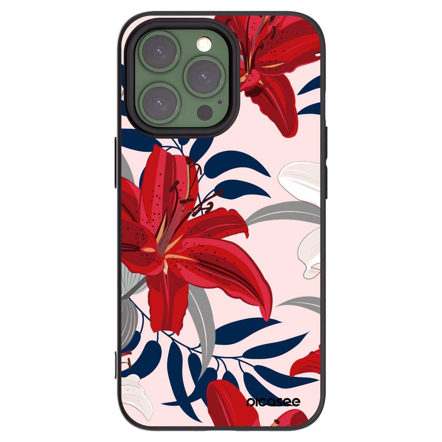 Picasee fekete szilikon tok az alábbi mobiltelefonokra Apple iPhone 13 Pro - Red Lily