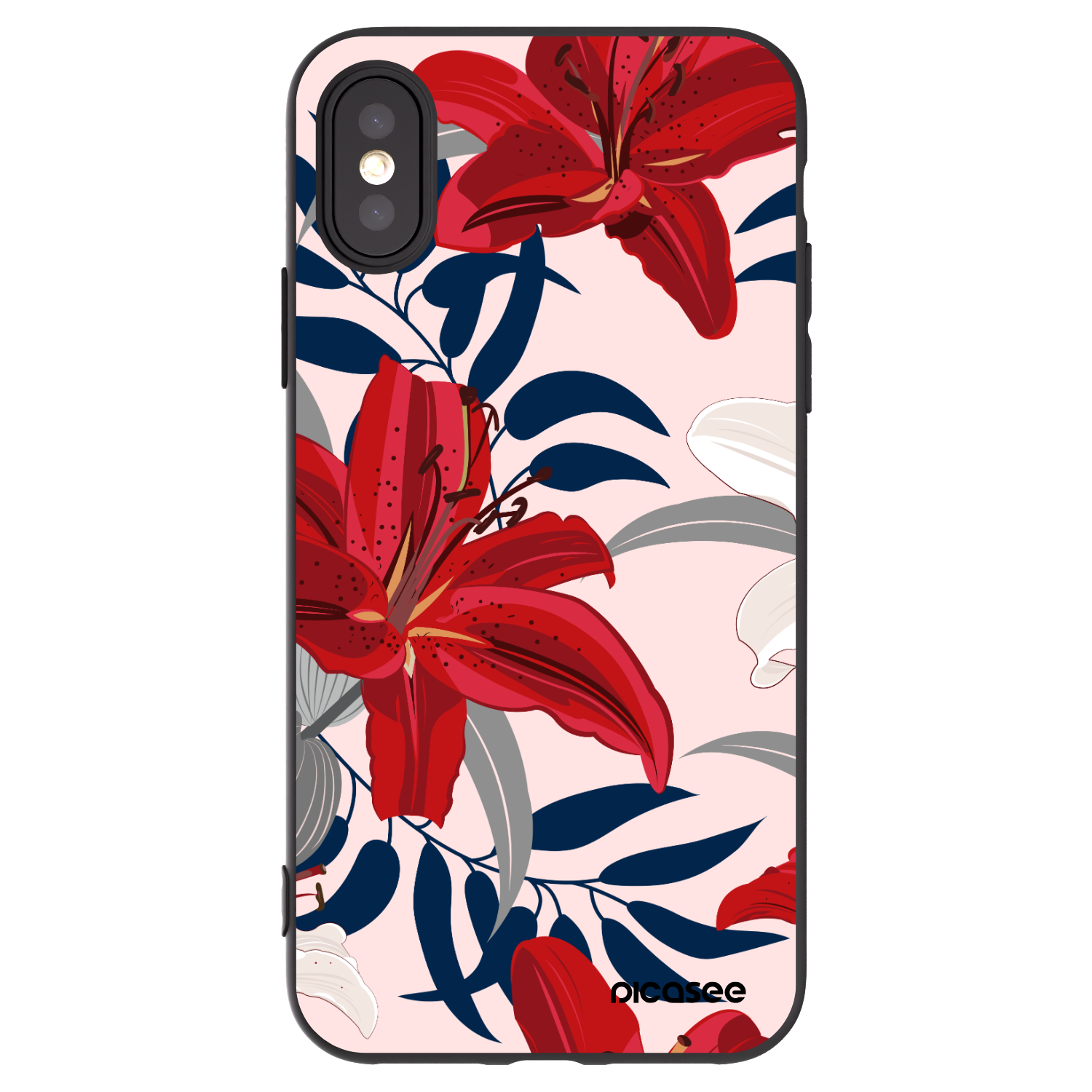 Picasee fekete szilikon tok az alábbi mobiltelefonokra Apple iPhone X/XS - Red Lily