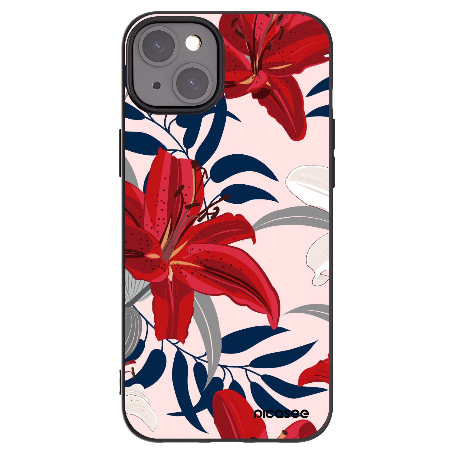 Picasee fekete szilikon tok az alábbi mobiltelefonokra Apple iPhone 15 Plus - Red Lily