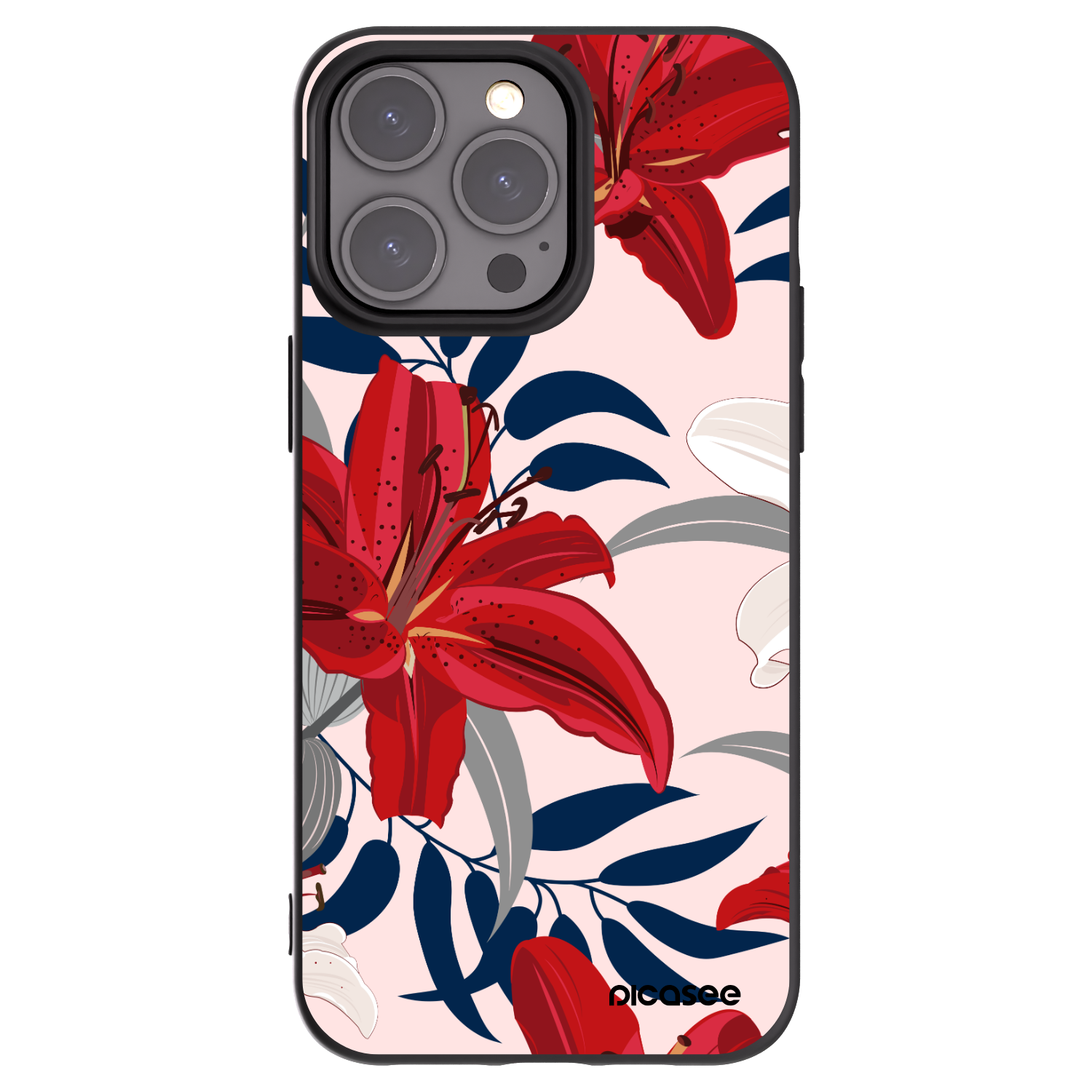 Picasee fekete szilikon tok az alábbi mobiltelefonokra Apple iPhone 15 Pro Max - Red Lily