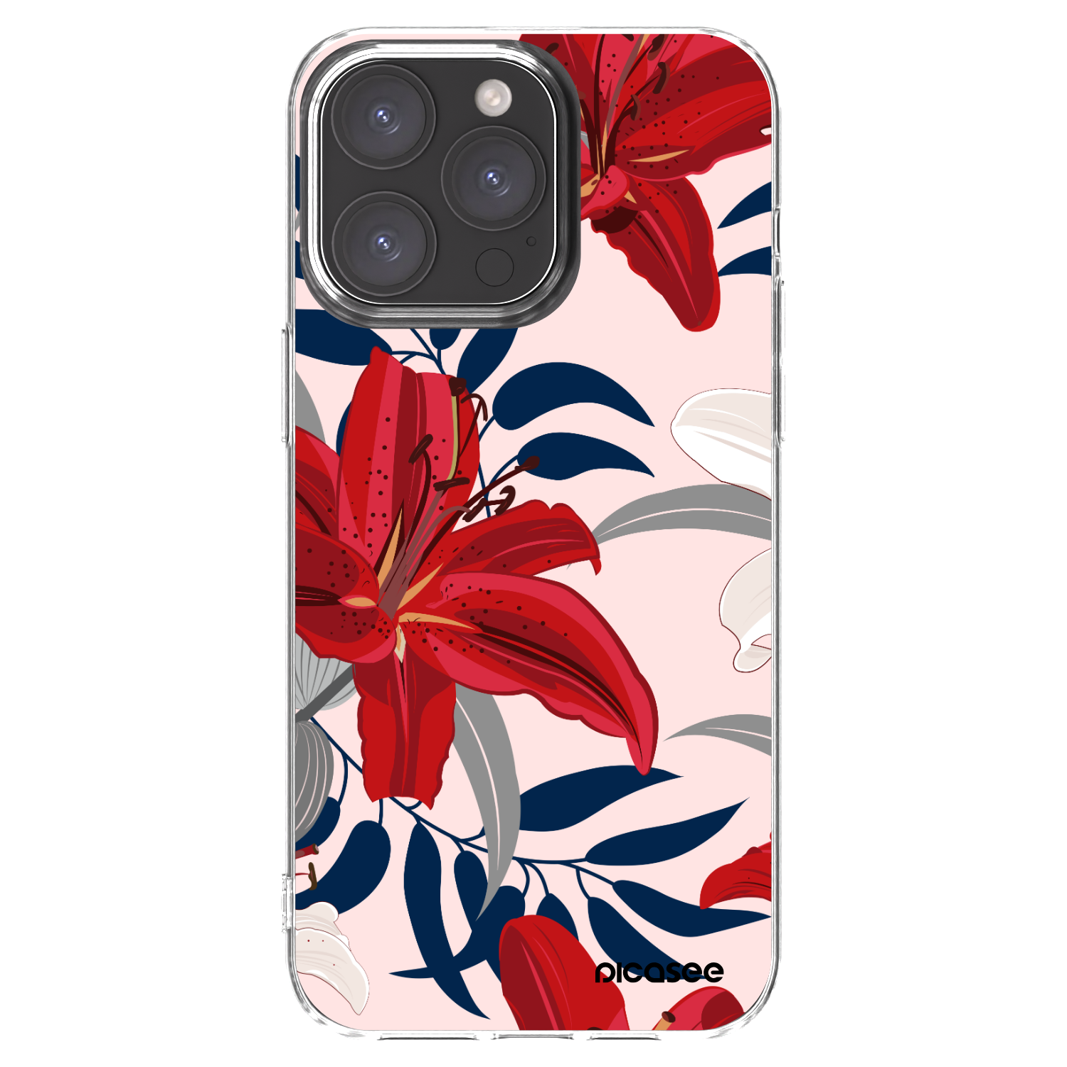 Picasee átlátszó szilikon tok az alábbi mobiltelefonokra Apple iPhone 15 Pro Max - Red Lily