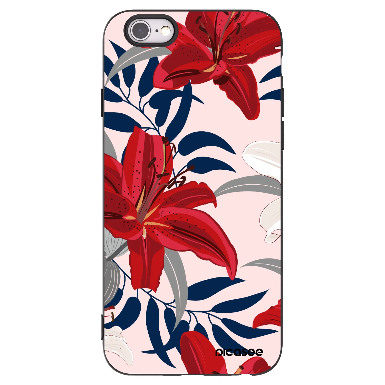 Picasee fekete szilikon tok az alábbi mobiltelefonokra Apple iPhone 6/6S - Red Lily