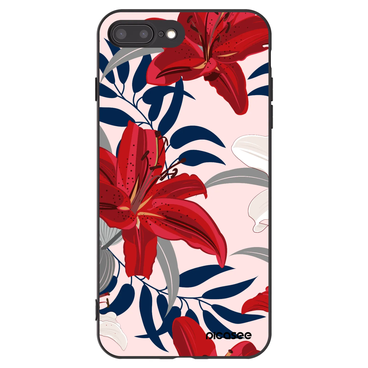 Picasee fekete szilikon tok az alábbi mobiltelefonokra Apple iPhone 8 Plus - Red Lily