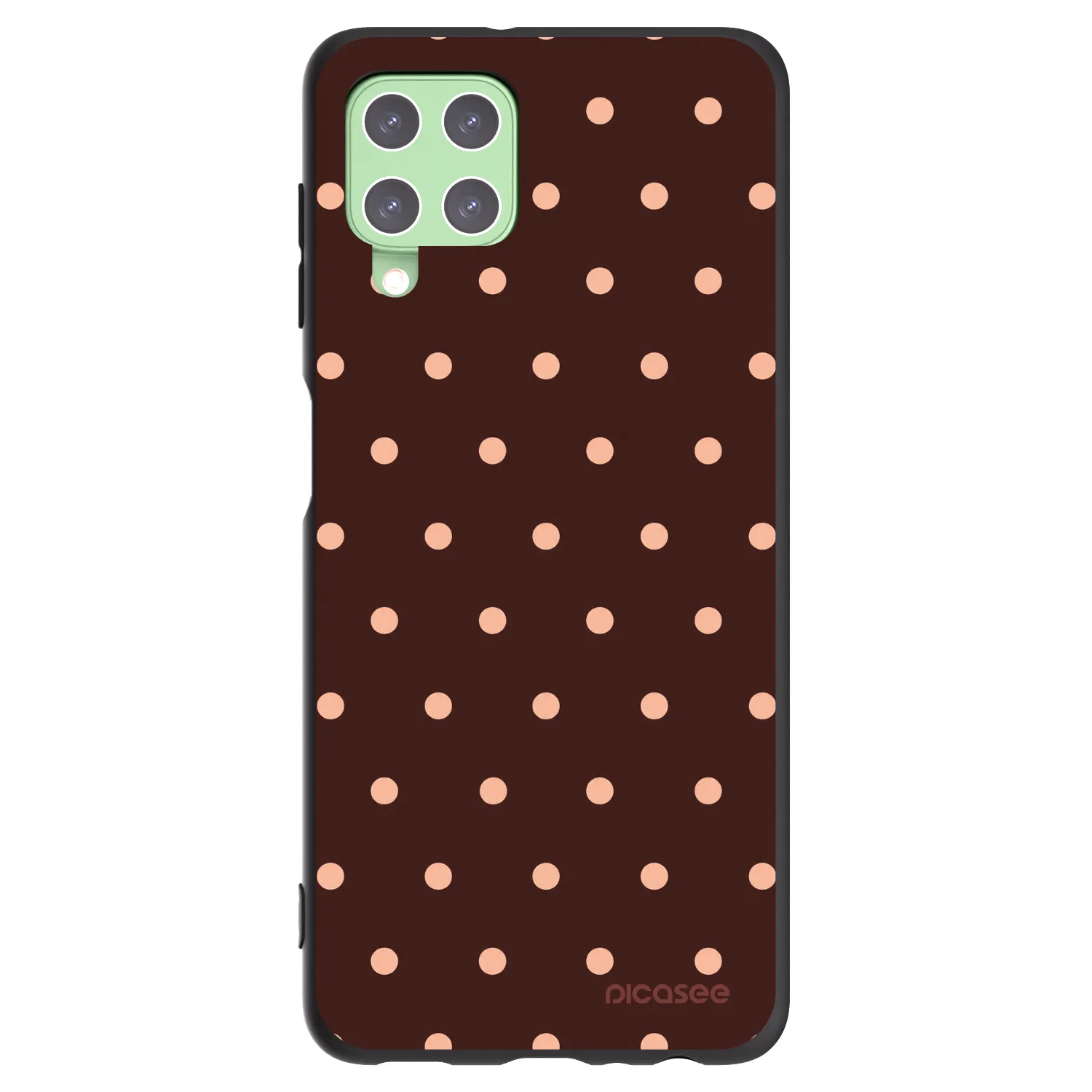 Picasee fekete szilikon tok az alábbi mobiltelefonokra Samsung Galaxy A22 A225F 4G - Peach Dots & Chocolate