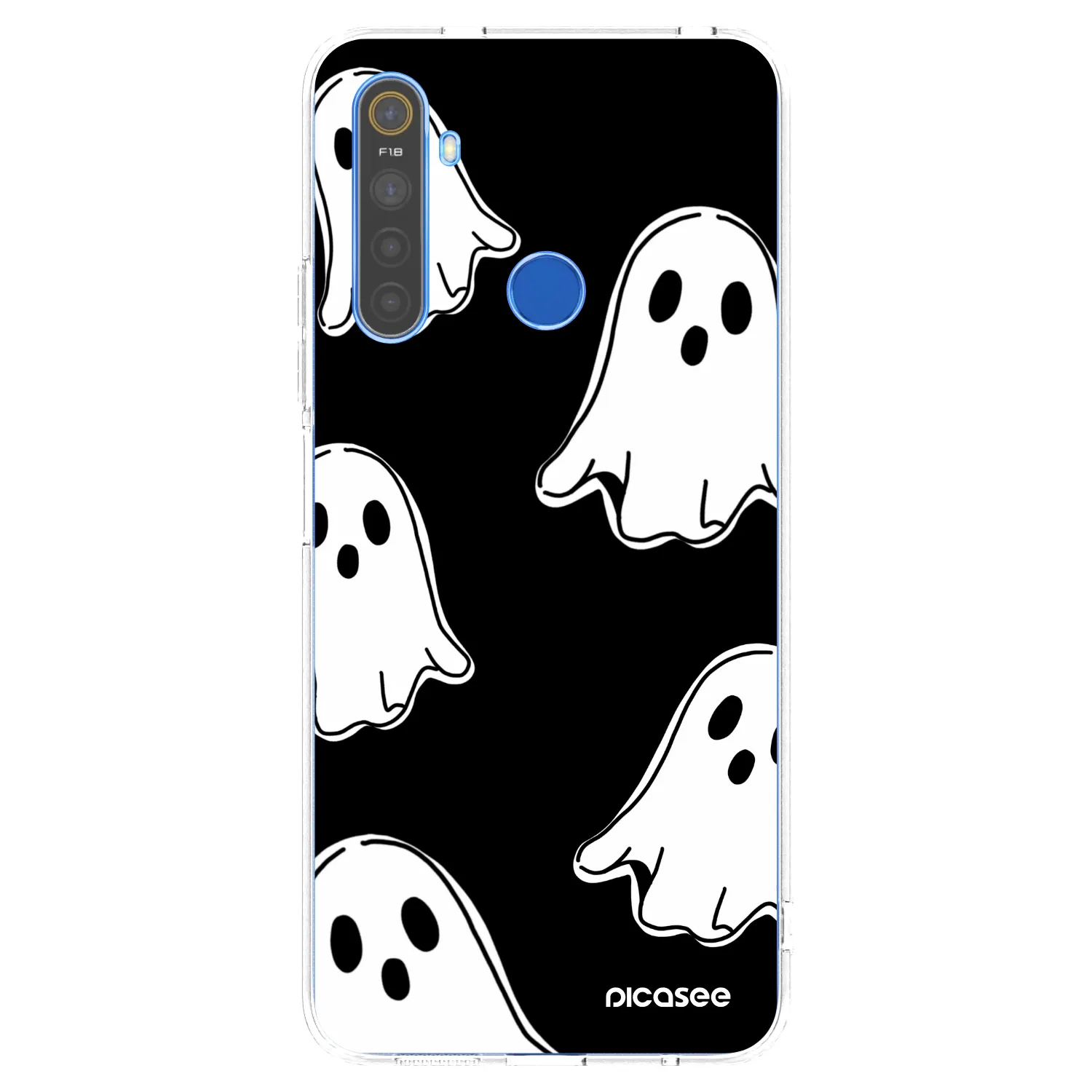 Picasee átlátszó szilikon tok az alábbi mobiltelefonokra Realme 5 - Black ghosts