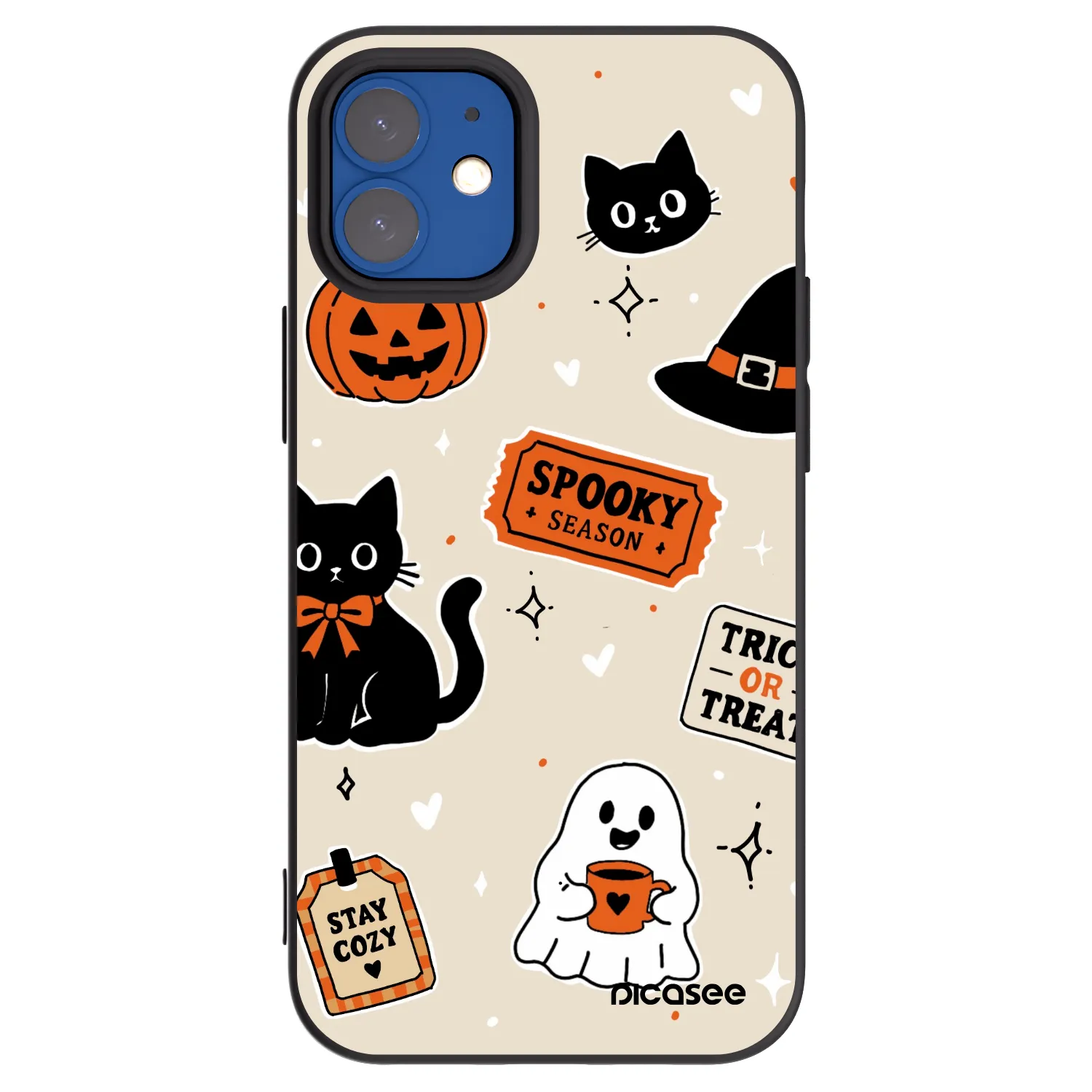 Picasee fekete szilikon tok az alábbi mobiltelefonokra Apple iPhone 12 mini - Halloween stickers