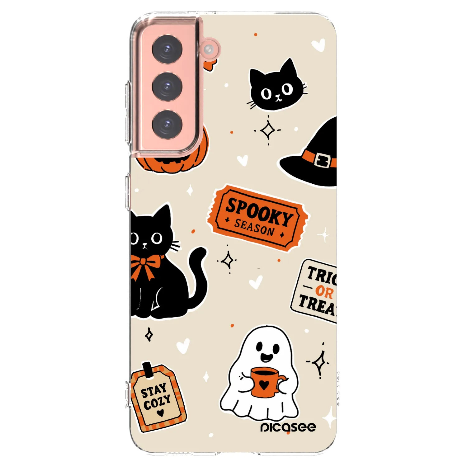 Picasee átlátszó szilikon tok az alábbi mobiltelefonokra Samsung Galaxy S21 5G G991B - Halloween stickers