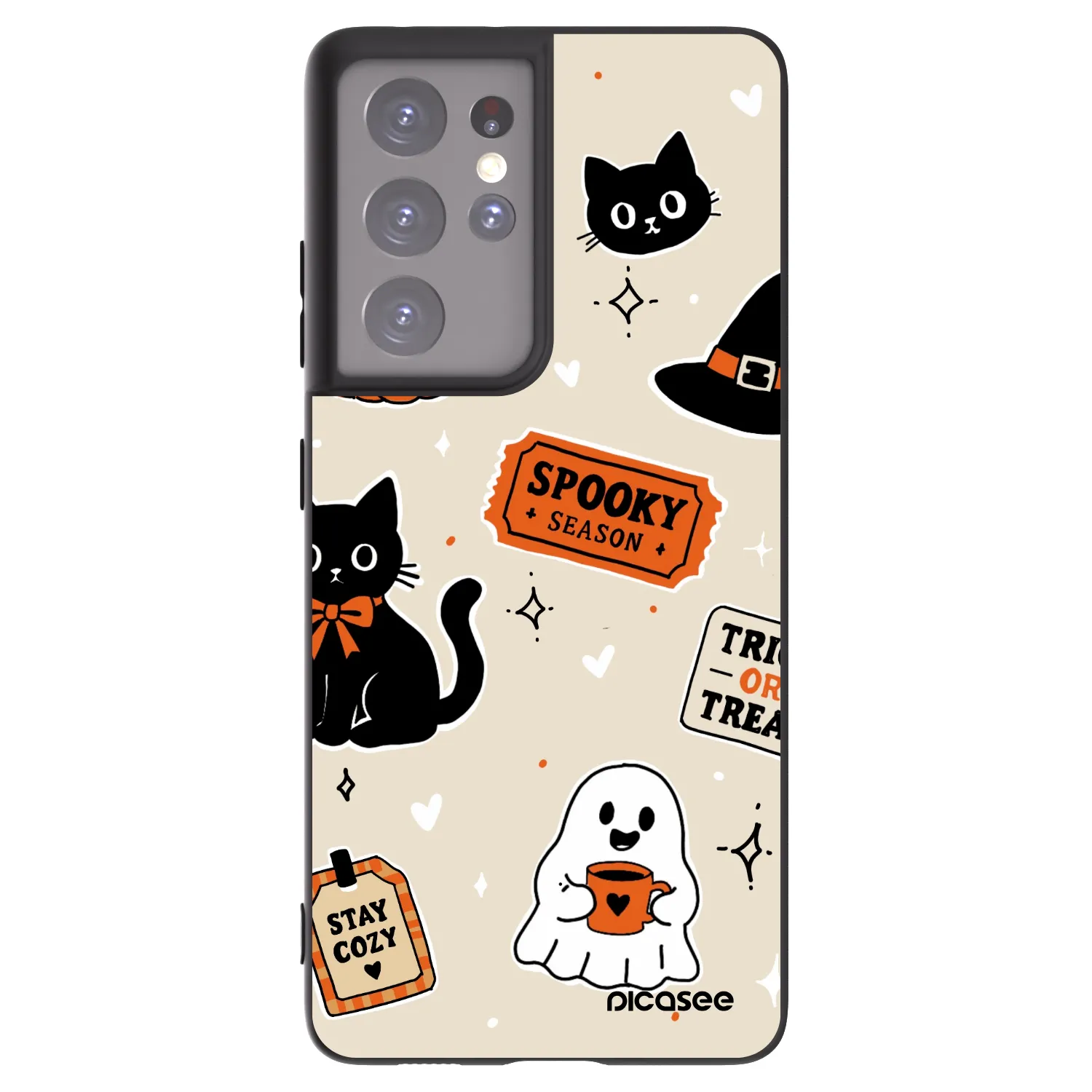 Picasee fekete szilikon tok az alábbi mobiltelefonokra Samsung Galaxy S21 Ultra 5G G998B - Halloween stickers