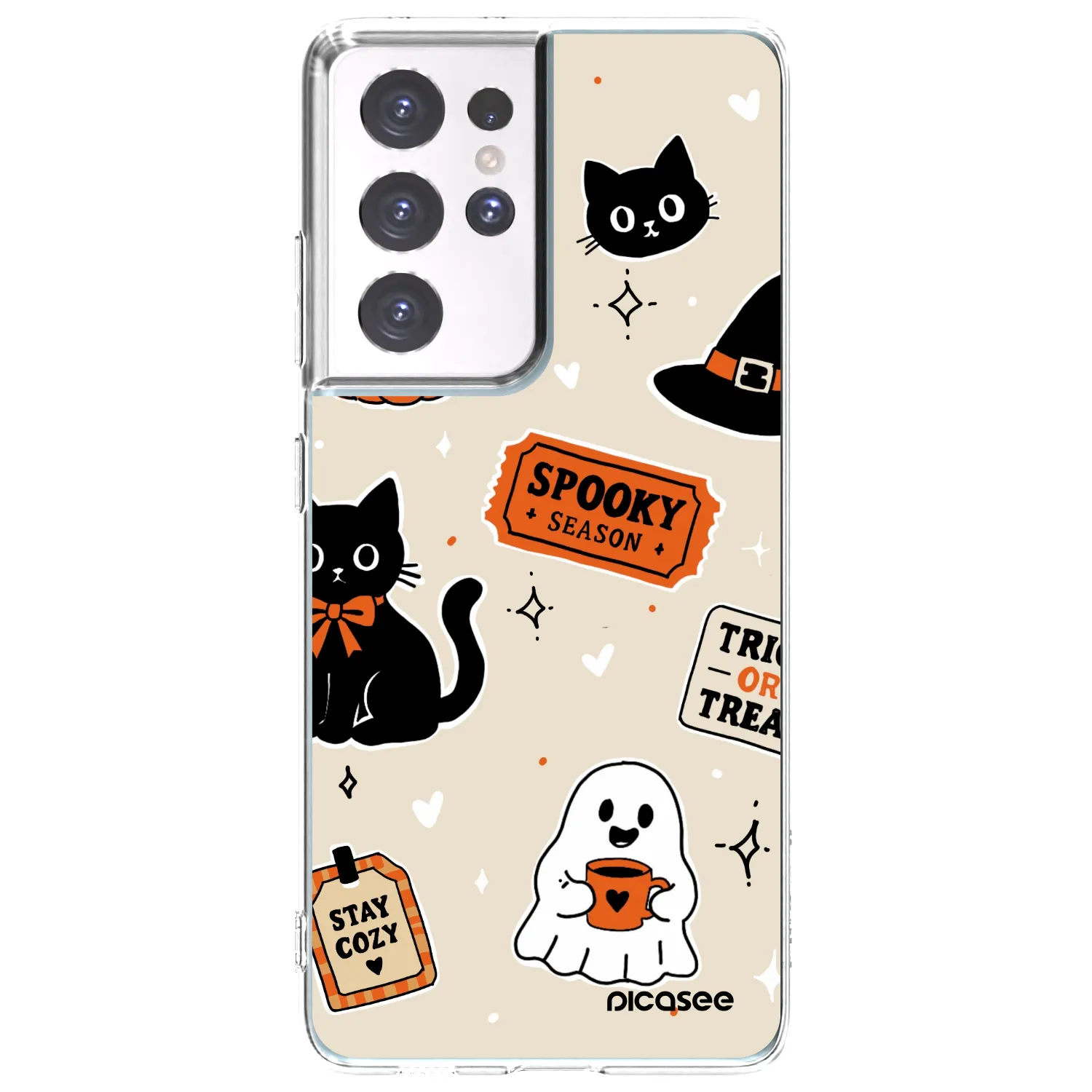 Picasee átlátszó szilikon tok az alábbi mobiltelefonokra Samsung Galaxy S21 Ultra 5G G998B - Halloween stickers