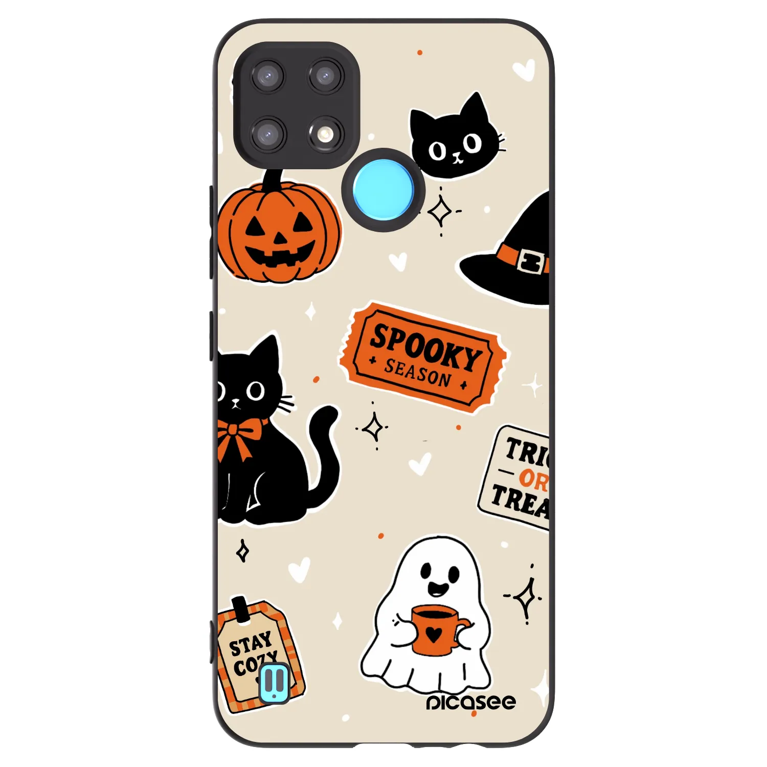 Picasee fekete szilikon tok az alábbi mobiltelefonokra Realme C21 - Halloween stickers