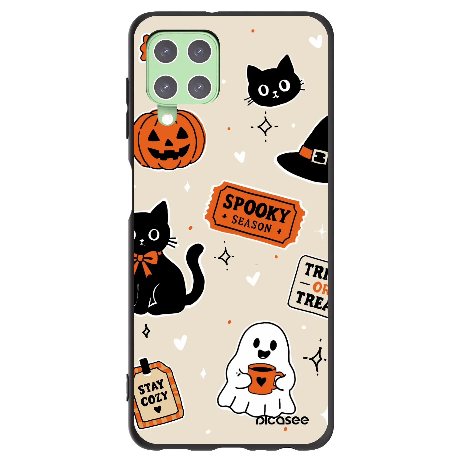 Picasee fekete szilikon tok az alábbi mobiltelefonokra Samsung Galaxy A22 A225F 4G - Halloween stickers
