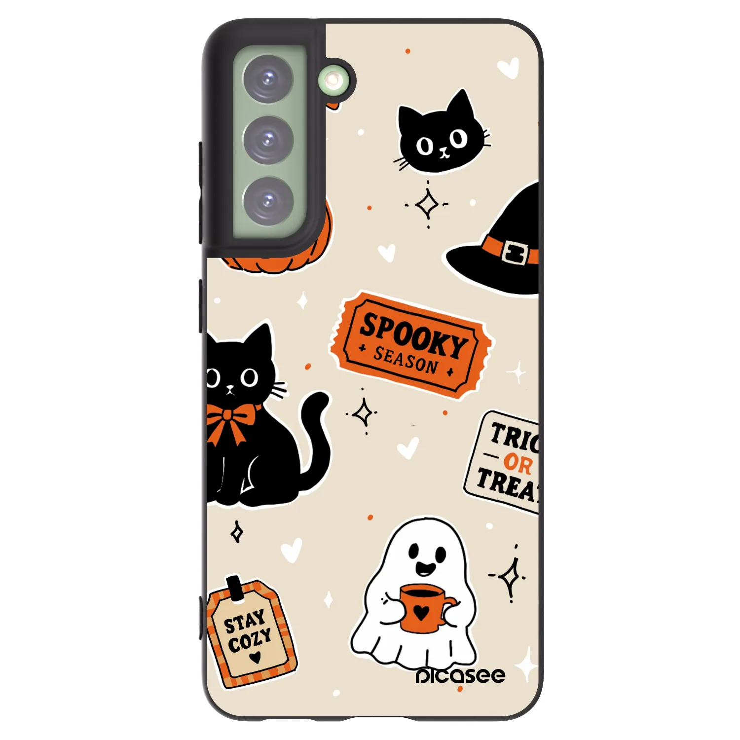Picasee fekete szilikon tok az alábbi mobiltelefonokra Samsung Galaxy S21 FE 5G - Halloween stickers