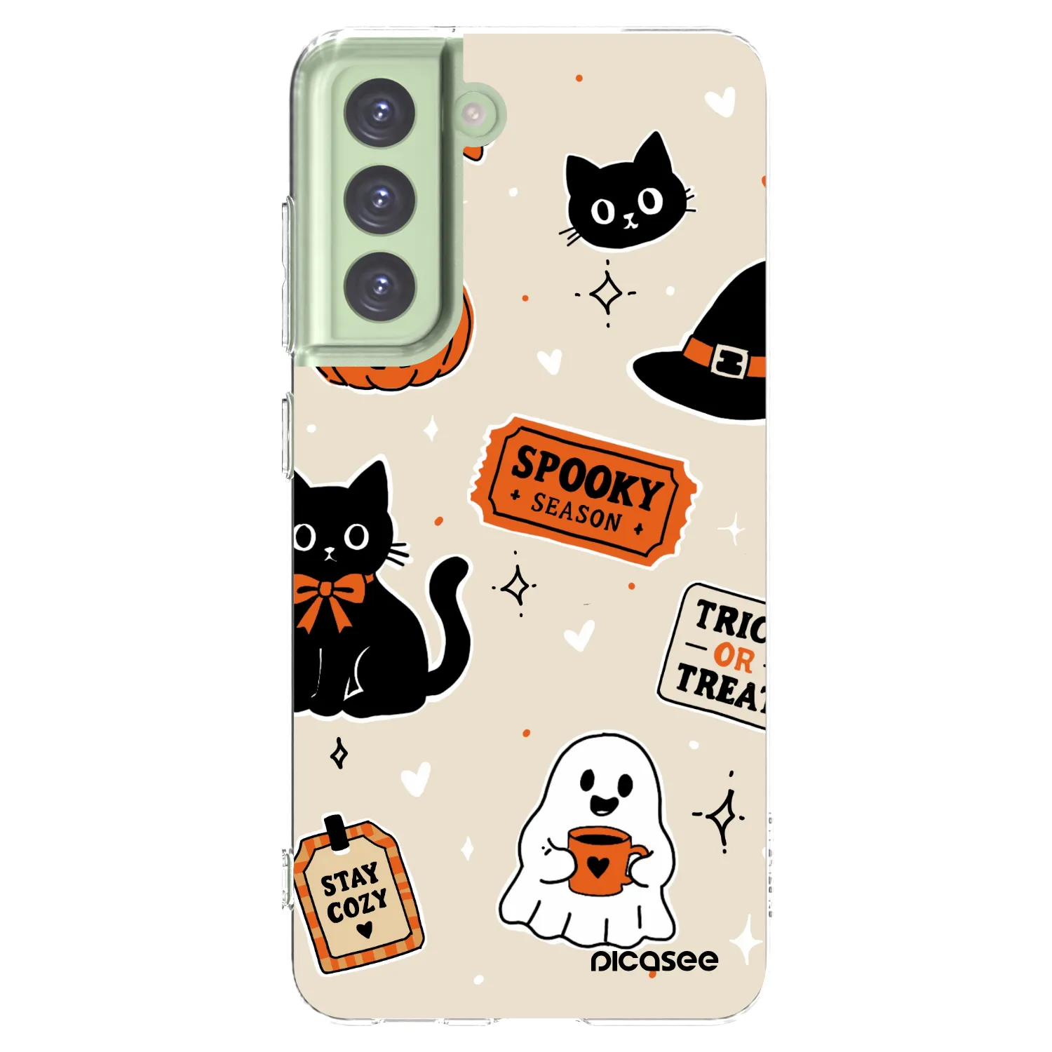 Picasee átlátszó szilikon tok az alábbi mobiltelefonokra Samsung Galaxy S21 FE 5G - Halloween stickers
