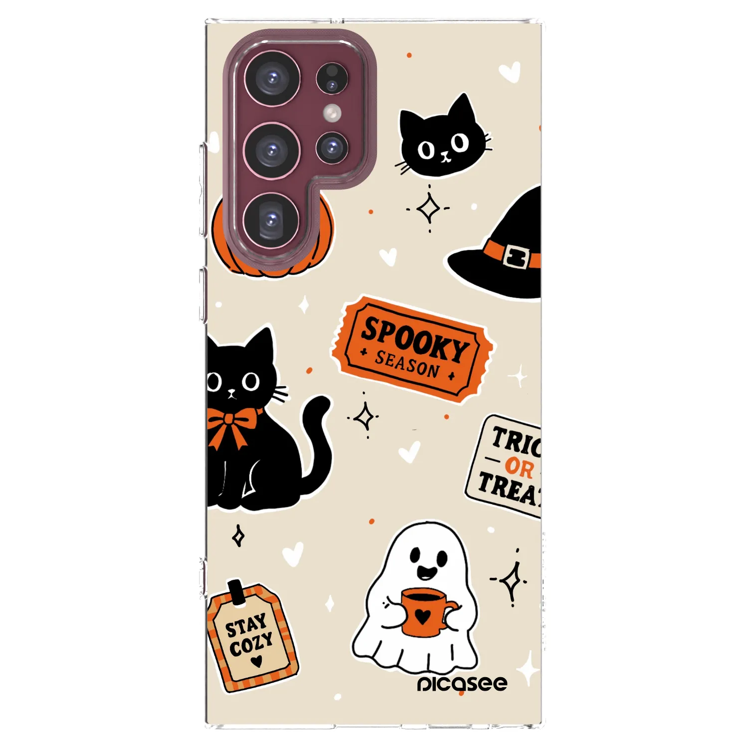 Picasee átlátszó szilikon tok az alábbi mobiltelefonokra Samsung Galaxy S22 Ultra 5G - Halloween stickers
