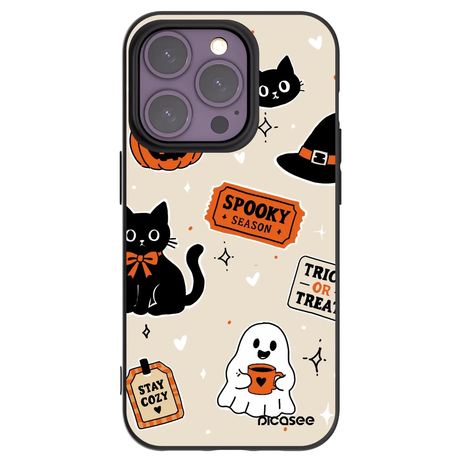 Picasee fekete szilikon tok az alábbi mobiltelefonokra Apple iPhone 14 Pro - Halloween stickers