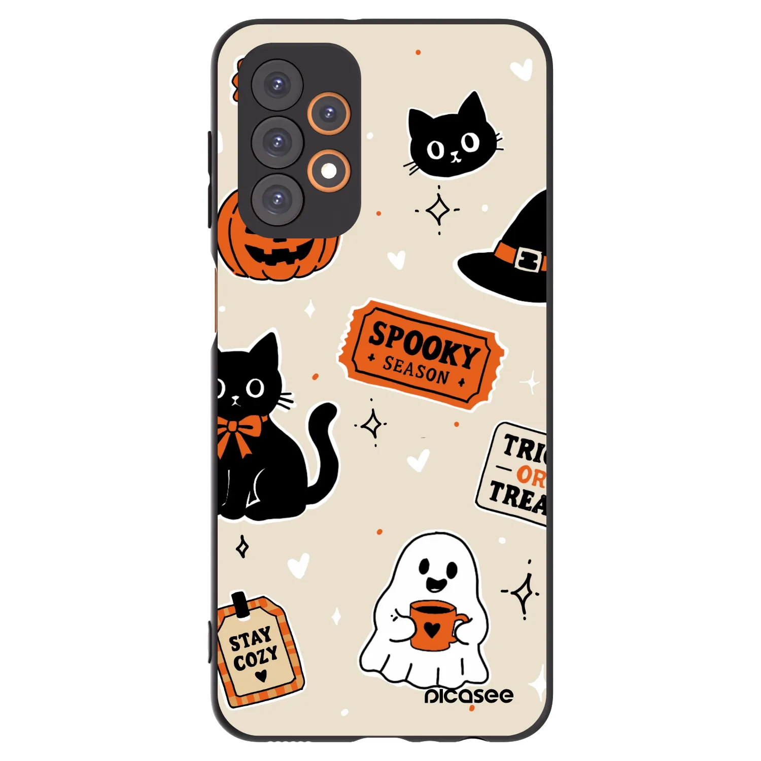 Picasee fekete szilikon tok az alábbi mobiltelefonokra Samsung Galaxy A23 A235F 4G - Halloween stickers