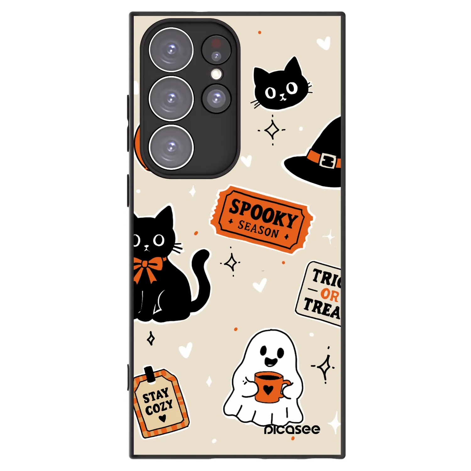 Picasee fekete szilikon tok az alábbi mobiltelefonokra Samsung Galaxy S23 Ultra 5G - Halloween stickers