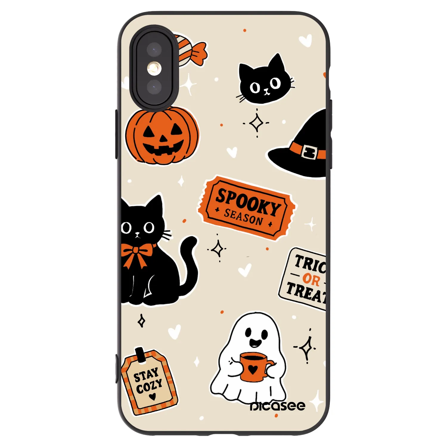 Picasee fekete szilikon tok az alábbi mobiltelefonokra Apple iPhone X/XS - Halloween stickers