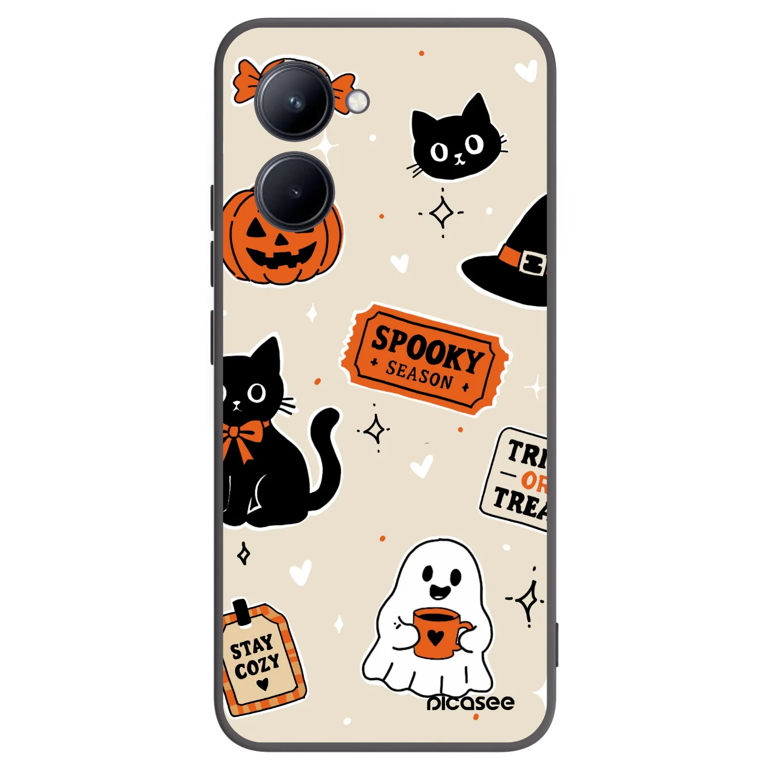 Picasee fekete szilikon tok az alábbi mobiltelefonokra Realme C33 (2023) - Halloween stickers