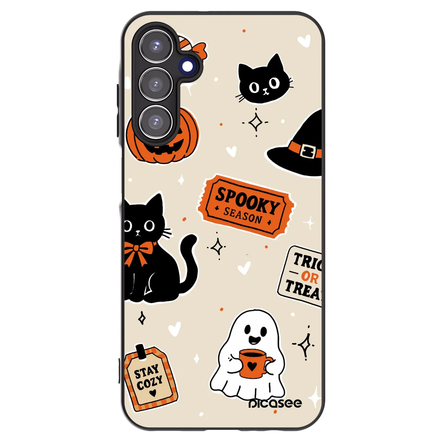 Picasee fekete szilikon tok az alábbi mobiltelefonokra Samsung Galaxy A15 A155F 4G - Halloween stickers