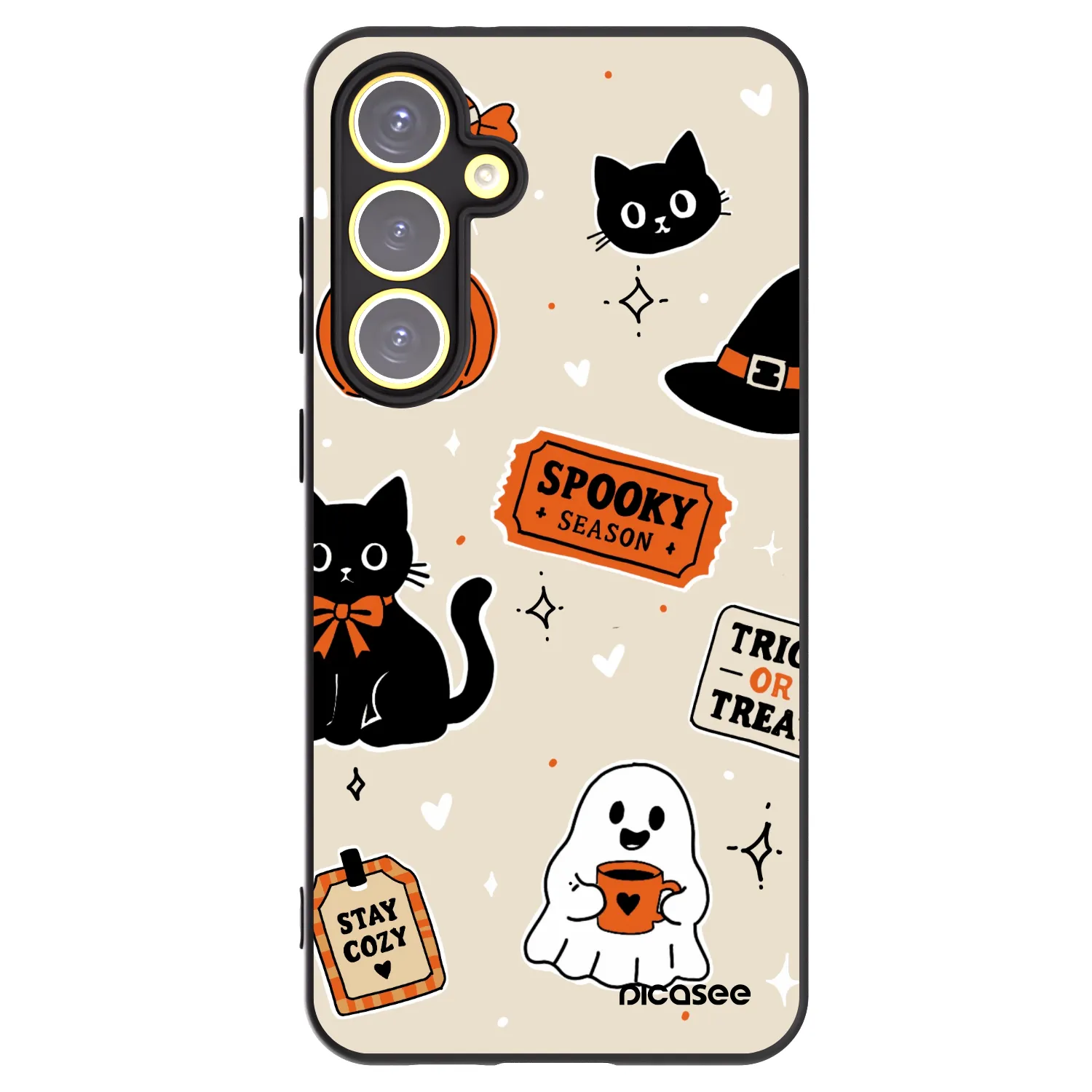 Picasee fekete szilikon tok az alábbi mobiltelefonokra Samsung Galaxy S24 FE S721B - Halloween stickers