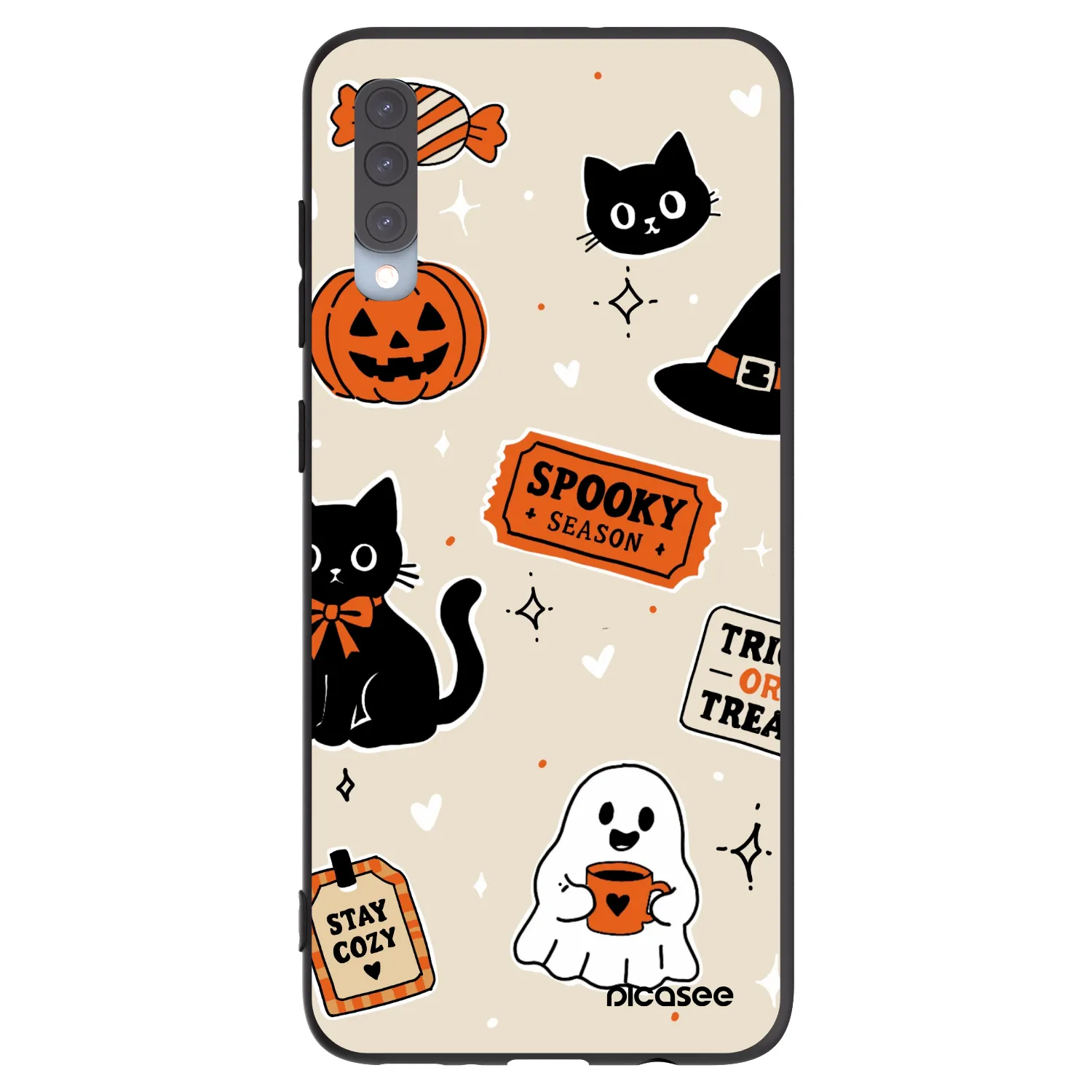 Picasee fekete szilikon tok az alábbi mobiltelefonokra Samsung Galaxy A70 A705F - Halloween stickers