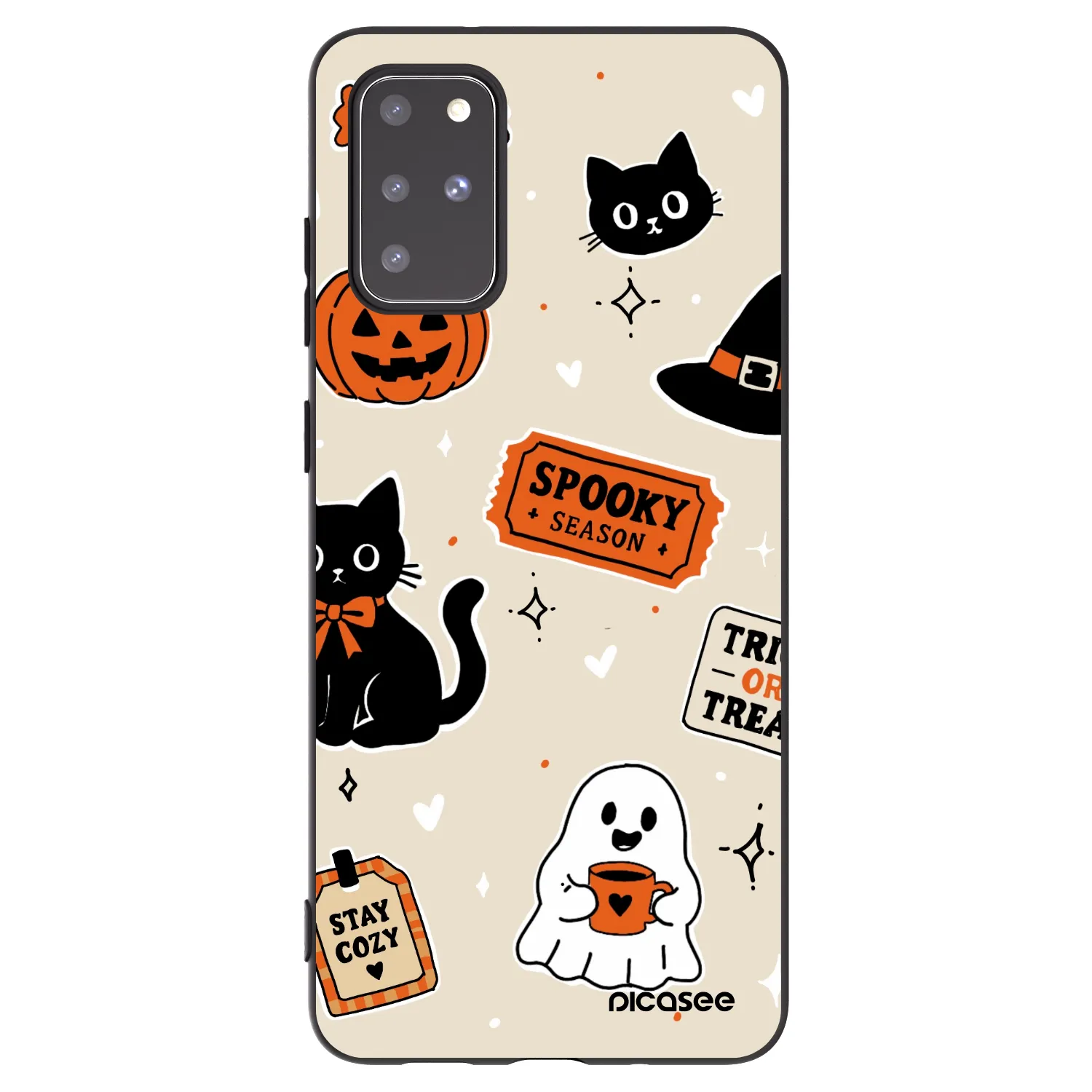 Picasee fekete szilikon tok az alábbi mobiltelefonokra Samsung Galaxy S20+ G985F - Halloween stickers