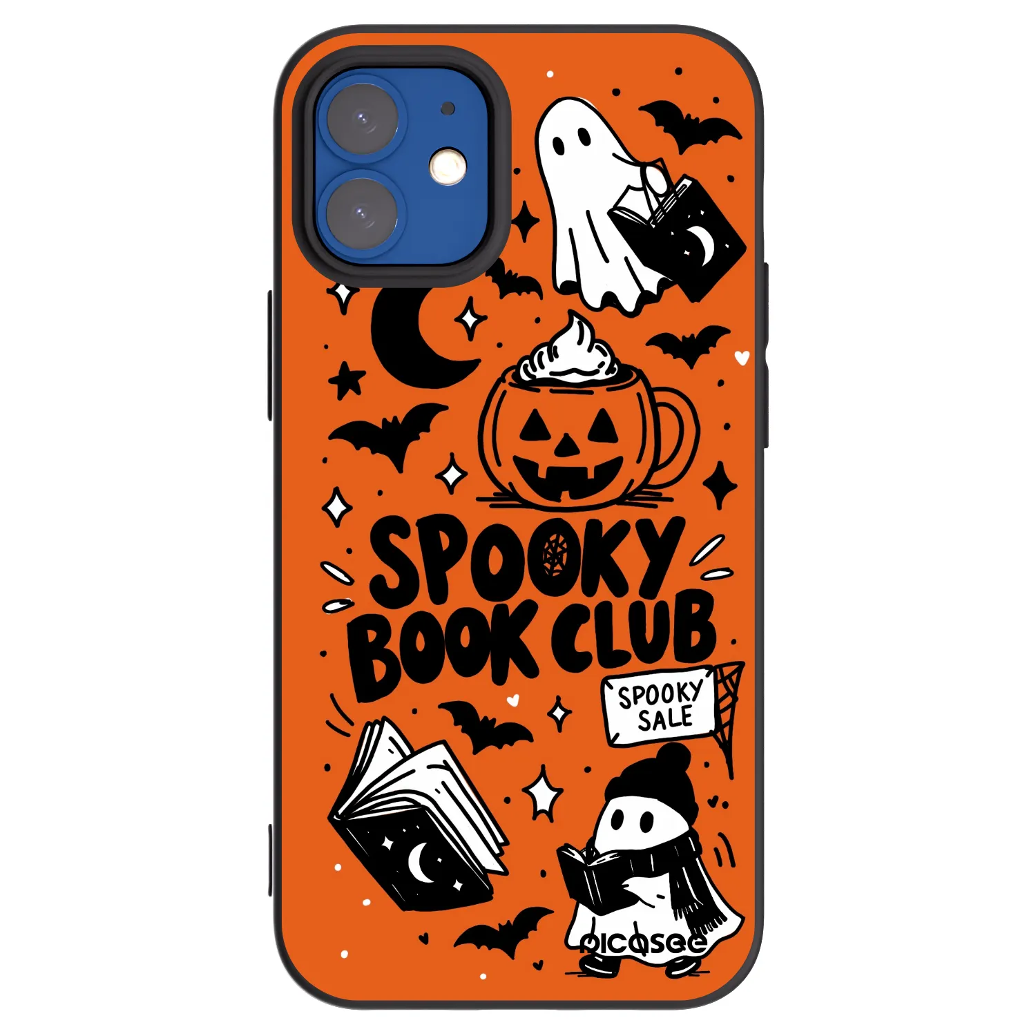 Picasee fekete szilikon tok az alábbi mobiltelefonokra Apple iPhone 12 mini - Spooky book club