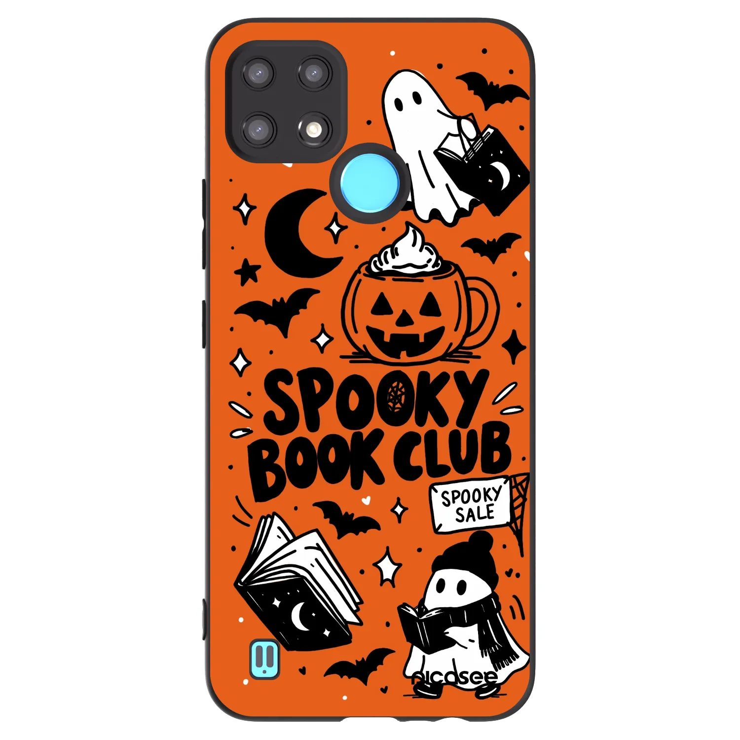 Picasee fekete szilikon tok az alábbi mobiltelefonokra Realme C21 - Spooky book club