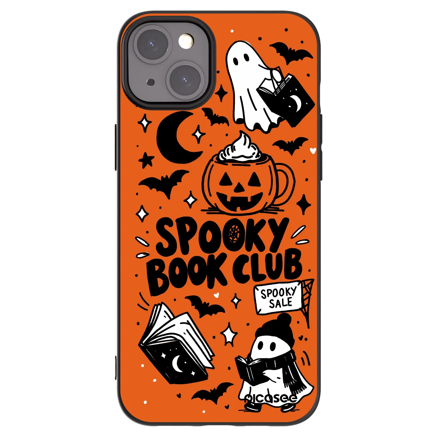 Picasee fekete szilikon tok az alábbi mobiltelefonokra Apple iPhone 15 Plus - Spooky book club