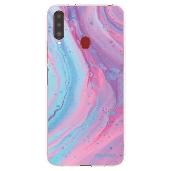 Picasee átlátszó szilikon tok az alábbi mobiltelefonokra Samsung Galaxy A20s - Pink liquid
