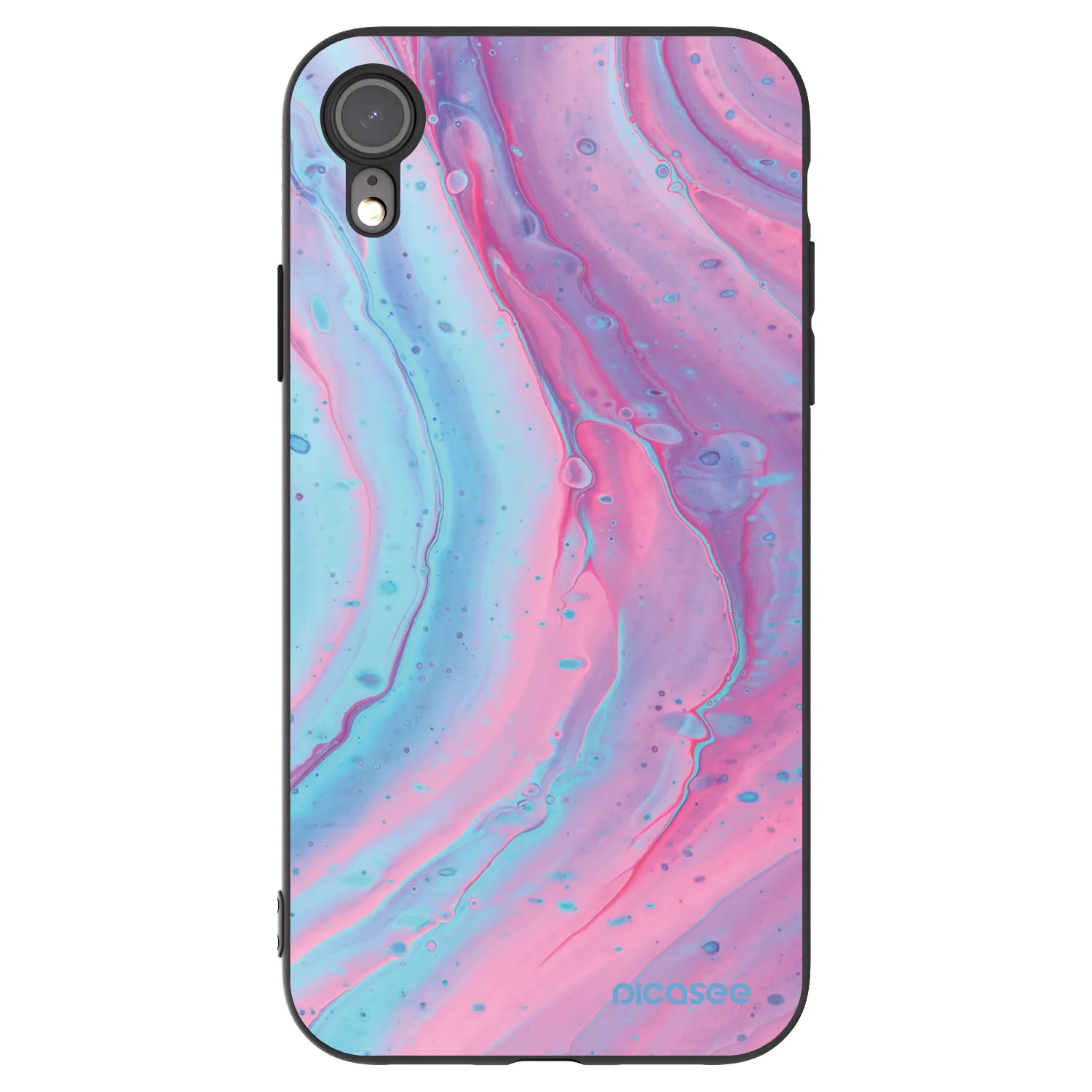 Picasee fekete szilikon tok az alábbi mobiltelefonokra Apple iPhone XR - Pink liquid