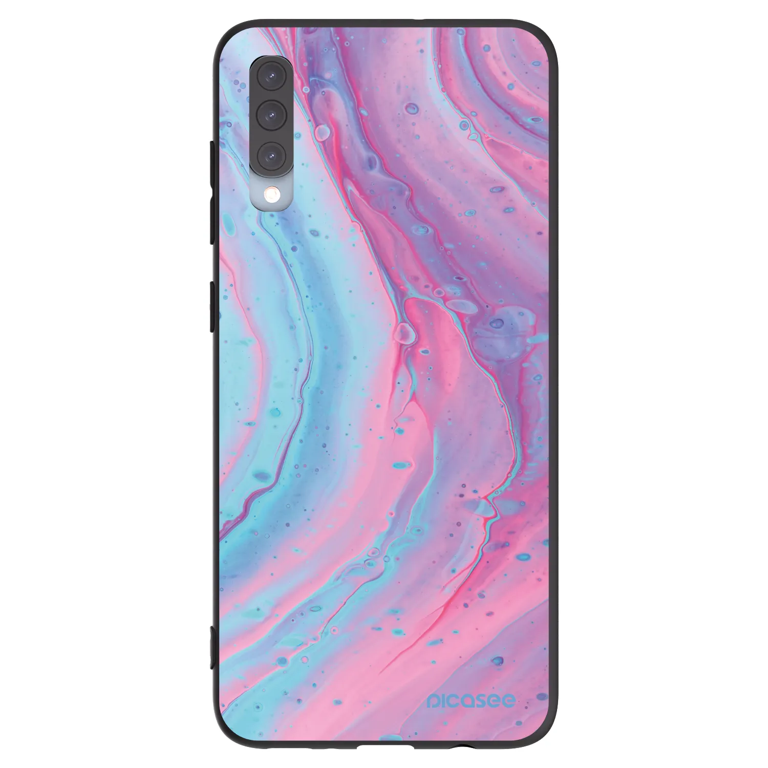 Picasee fekete szilikon tok az alábbi mobiltelefonokra Samsung Galaxy A70 A705F - Pink liquid