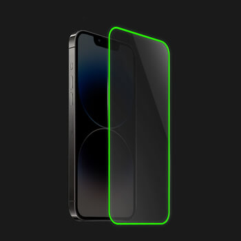 Keményített védőfólia a sötétben világító kerettel mobiltelefonokra Apple iPhone 13 - Zöld