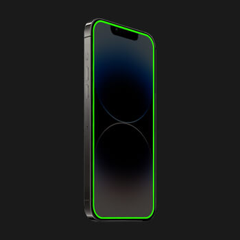 Picasee Keményített védőfólia a sötétben világító kerettel mobiltelefonokra Apple iPhone 14 Pro - Zöld