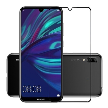 3x 3D üvegfólia kerettel az alábbi mobiltelefonokra Huawei Y7 2019 - fekete