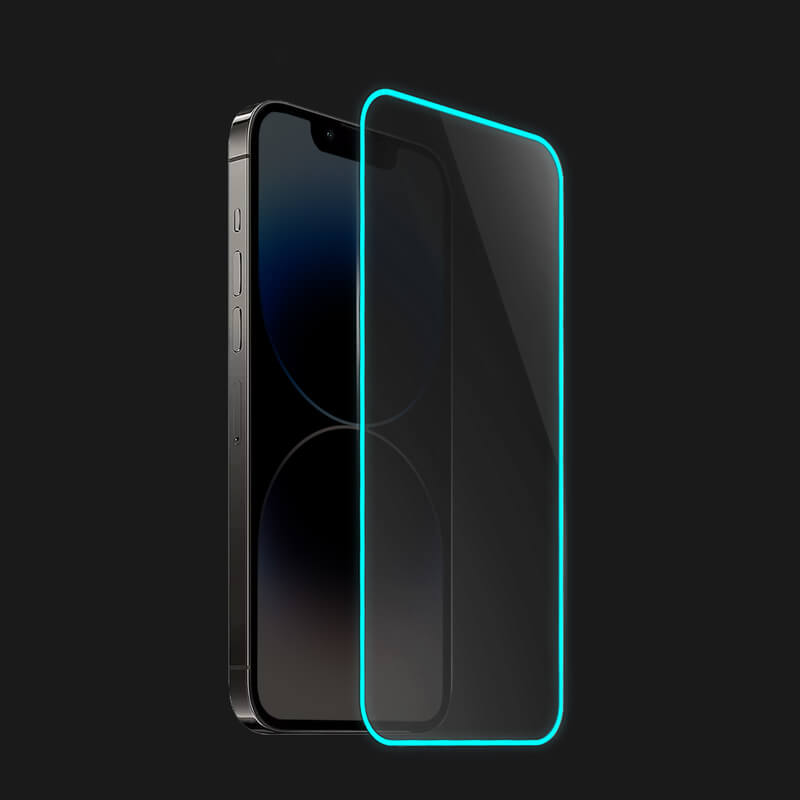 Picasee Keményített védőfólia a sötétben világító kerettel mobiltelefonokra Apple iPhone 12 - Kék