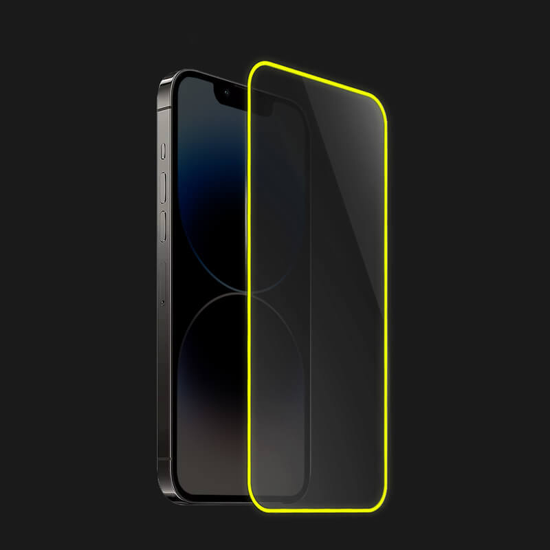 Picasee Keményített védőfólia a sötétben világító kerettel mobiltelefonokra Apple iPhone 12 - Sárga