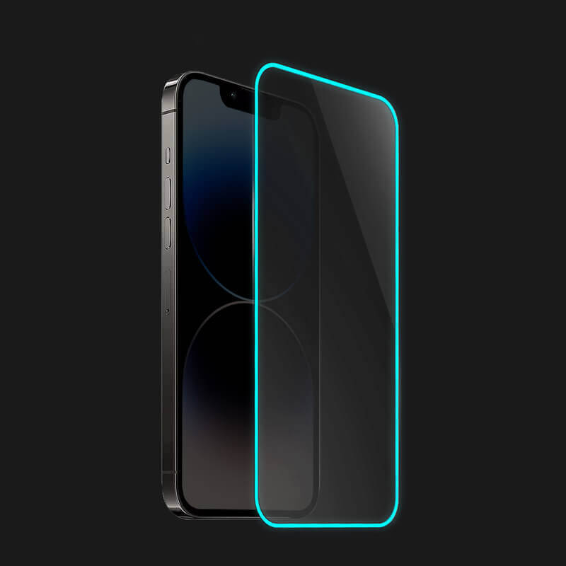 Picasee Keményített védőfólia a sötétben világító kerettel mobiltelefonokra Apple iPhone 15 Plus - Kék
